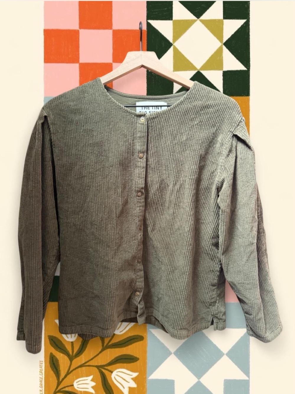 The Tiny Big Sister Olive corduroy  Button-Front Jacket